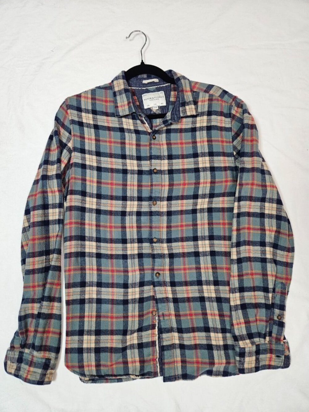 Denim & Flower Plaid Flannel Shirt M 40 🍂 Vivid Colors Soft Cotton